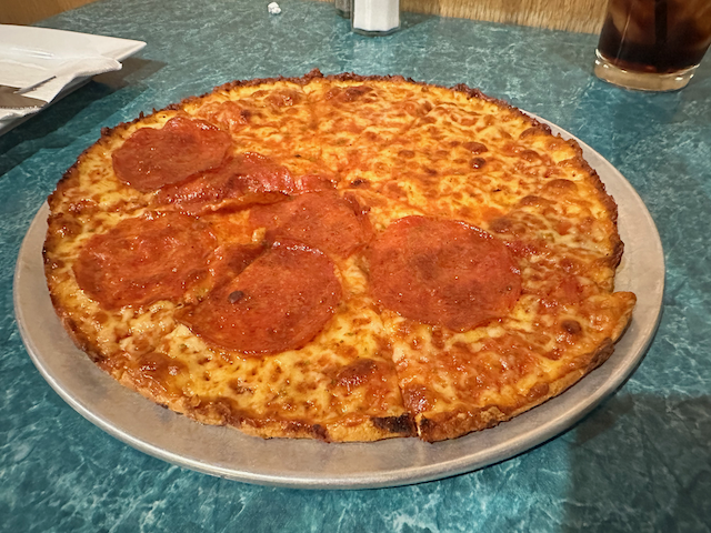 Cape Cod Cafe half plain cheese half pepperoni pizza