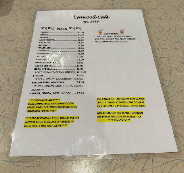 Lynwood Cafe menu