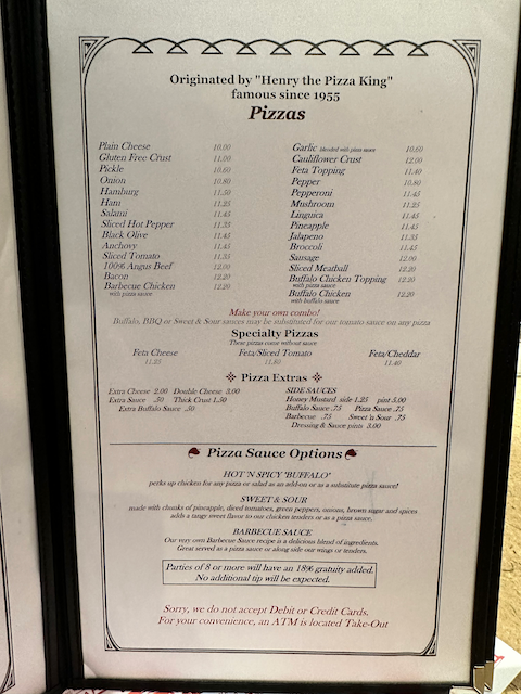 Town Spa menu