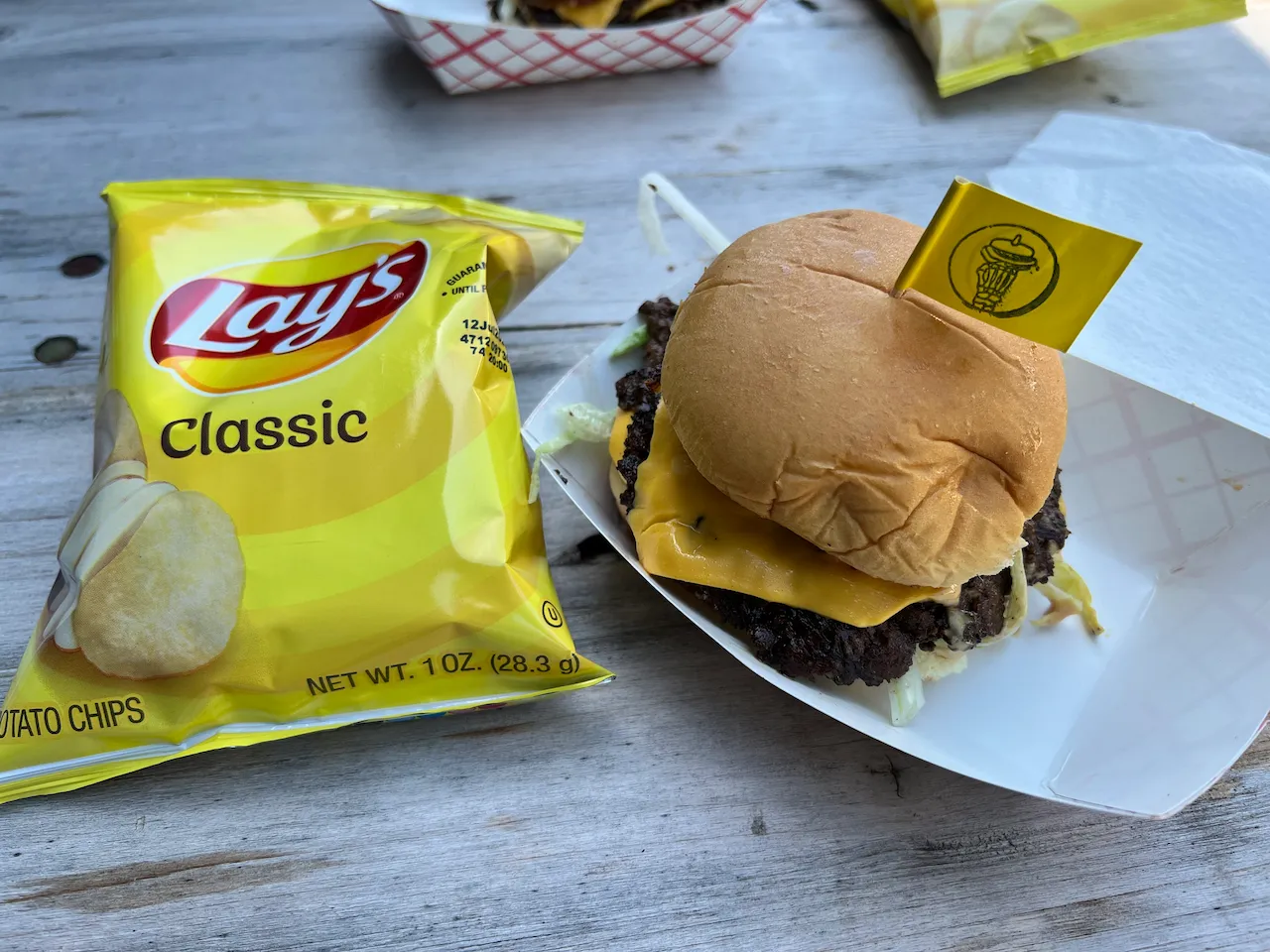 Brokedown Burgers burger and chips